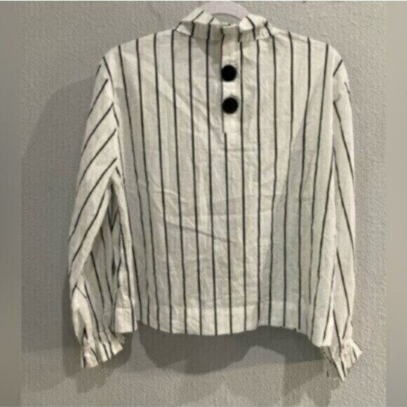 Zara Chic Contemporary Mock Neck Feminine Striped Office Long Sleeve Top - Picture 5 of 6